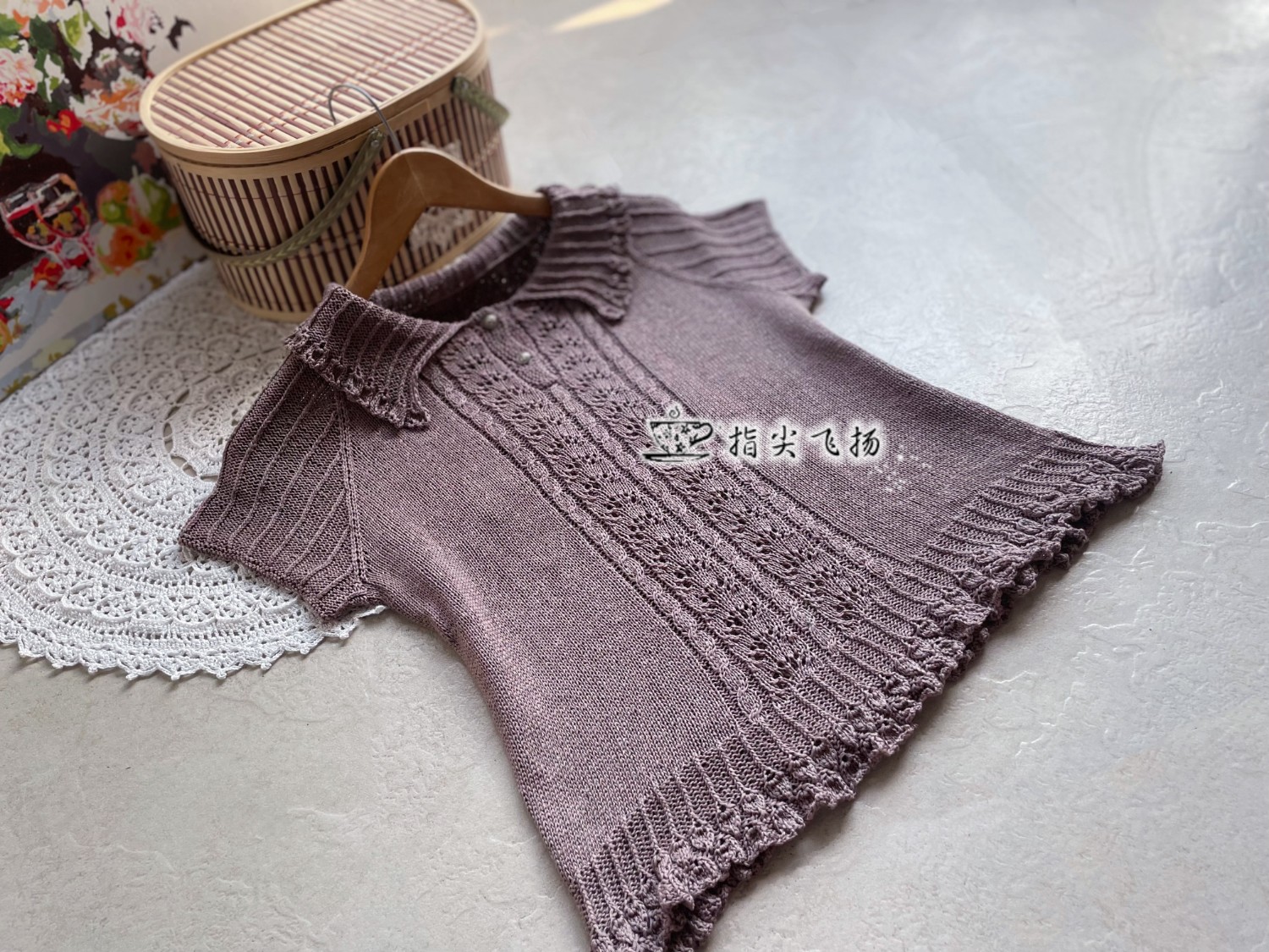 女士棒针插肩翻领短袖 女士棒针插肩翻领短袖